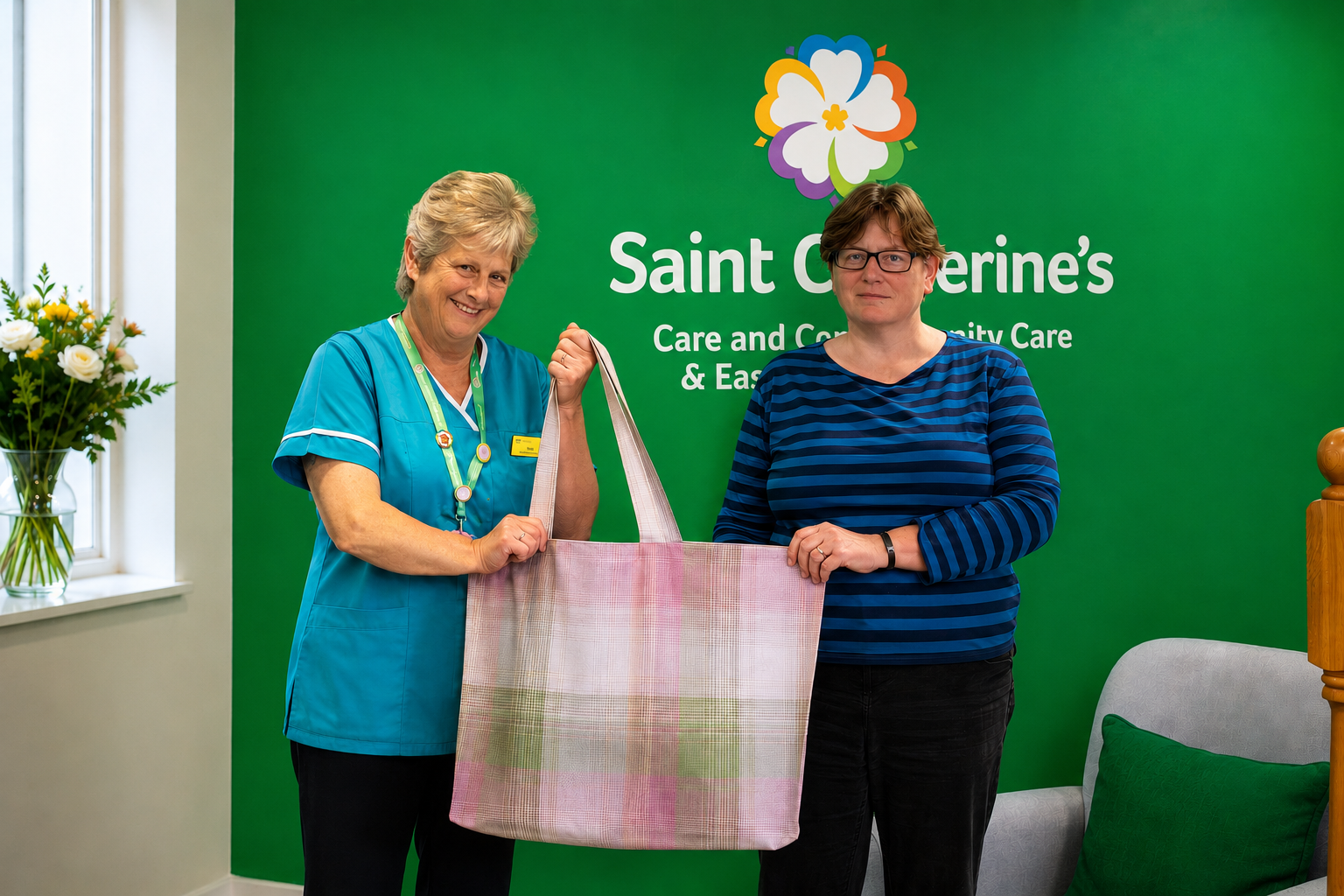 Marie, Activities Coordinator with Gill who made our first sewed bag.