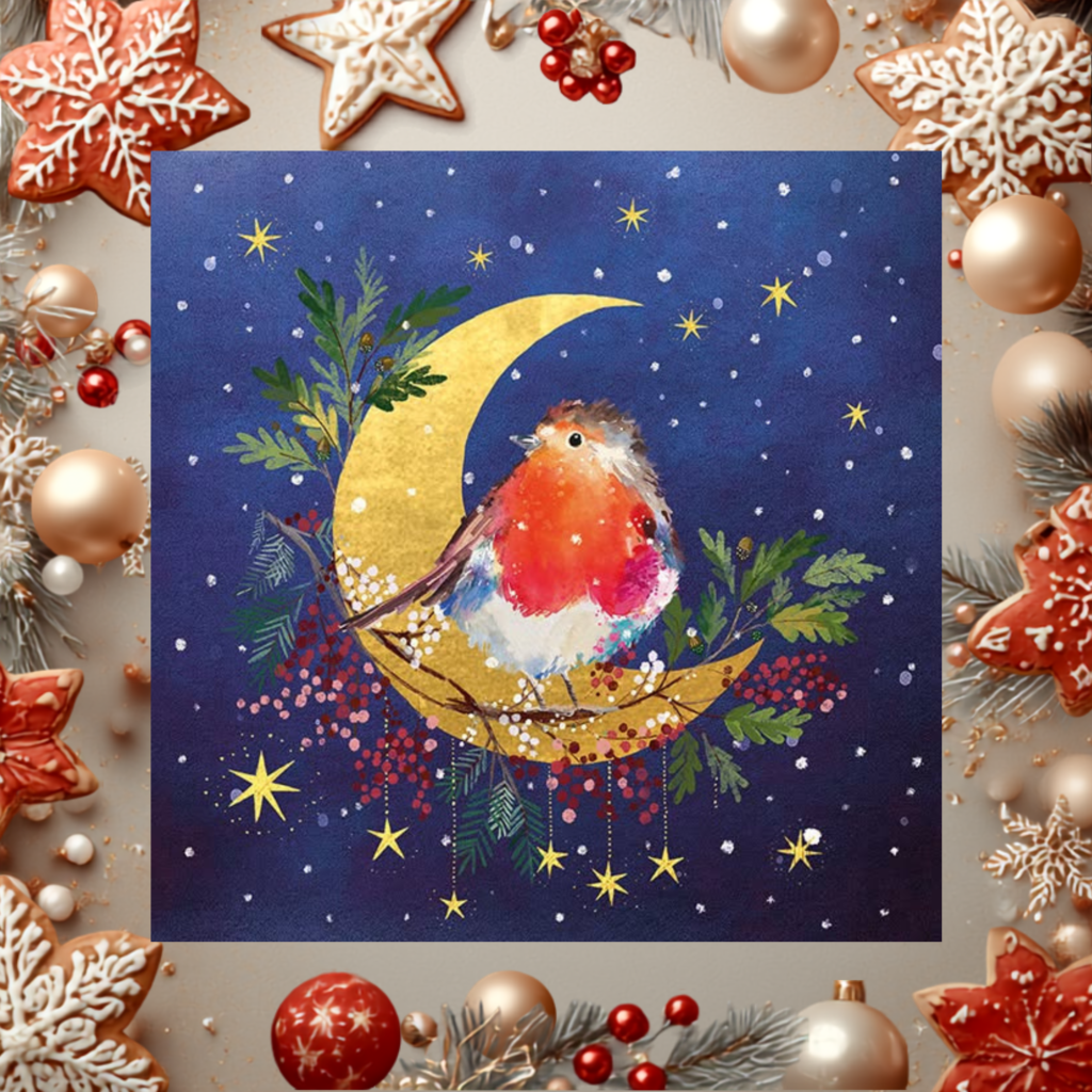 Silver Moon Christmas Card Design