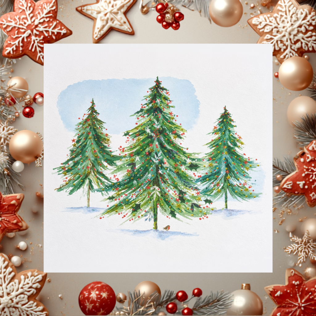 We Three Trees Christmas Card Design